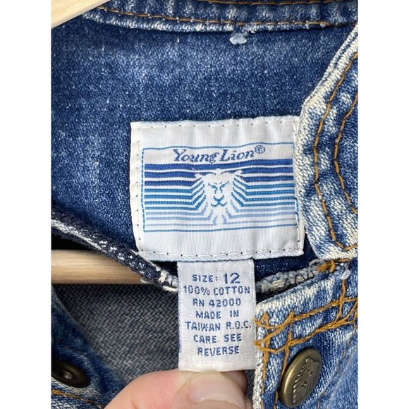 RARE Vintage 80s Young Lion Youth Denim Jean Jacket Vest Removable Arms Sz 12 - Picture 8 of 13